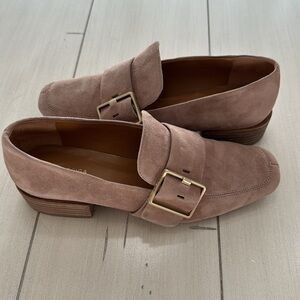 Via Spiga Suede Loafers 7 Brown Leather Buckle